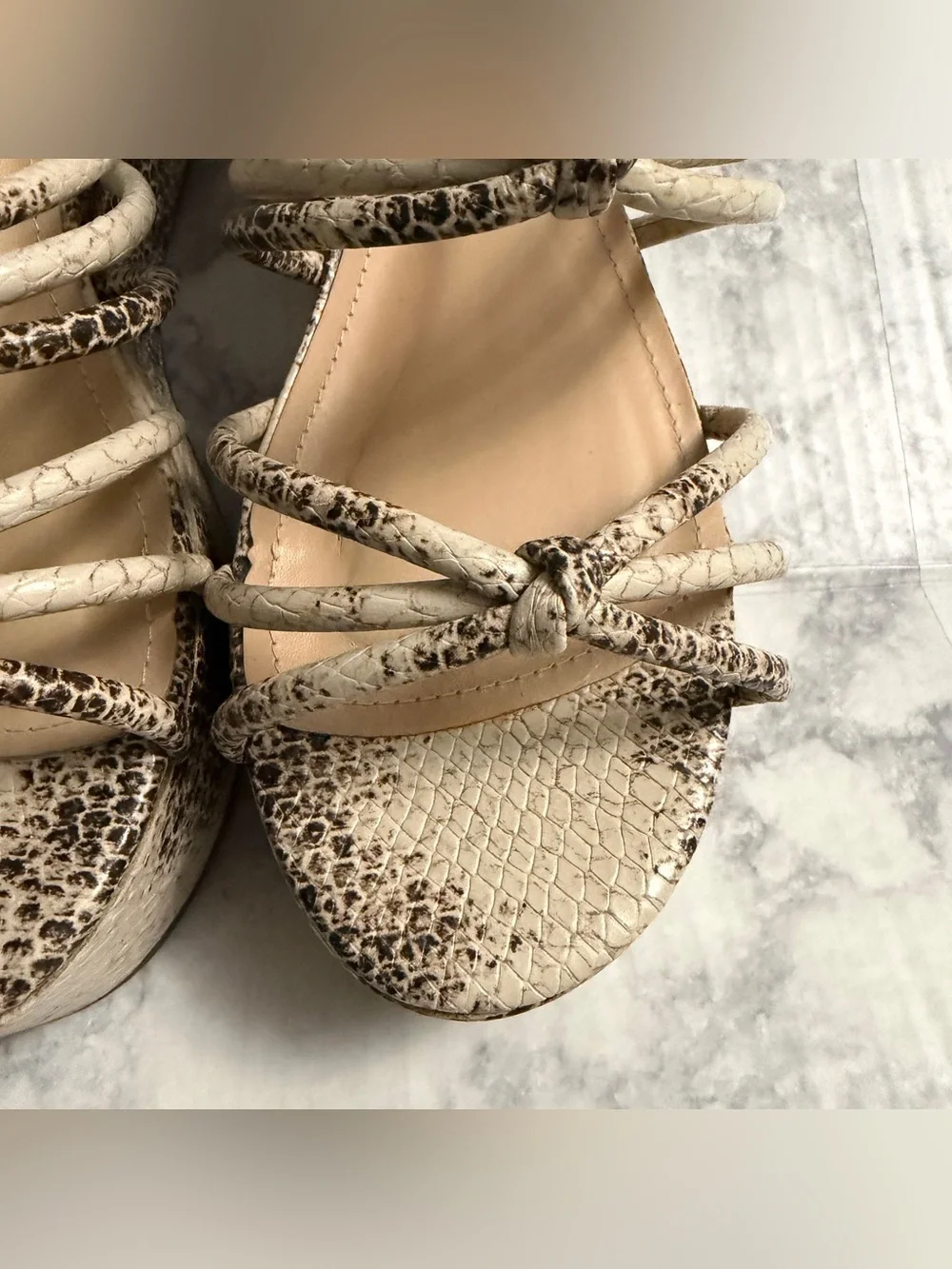 CECILIA NY Cream Snake-Print Chunky Platform Sandals Strappy Tie Summer Size 9